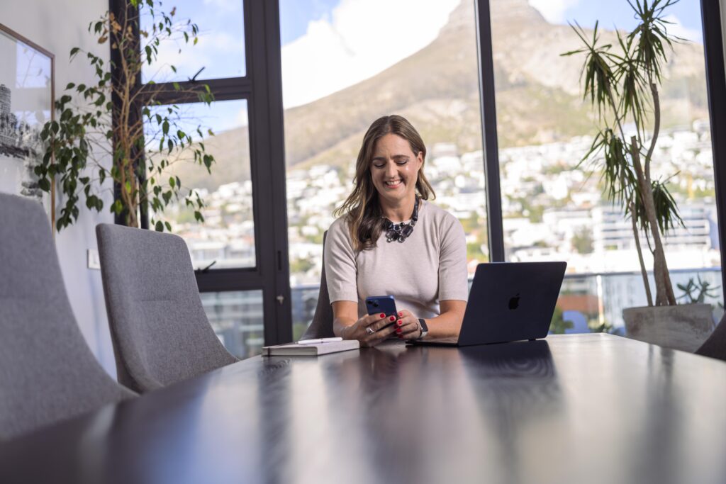 Dr Kerstin Brehm Career Coach for Global Leaders sitting in her office in Cape Town